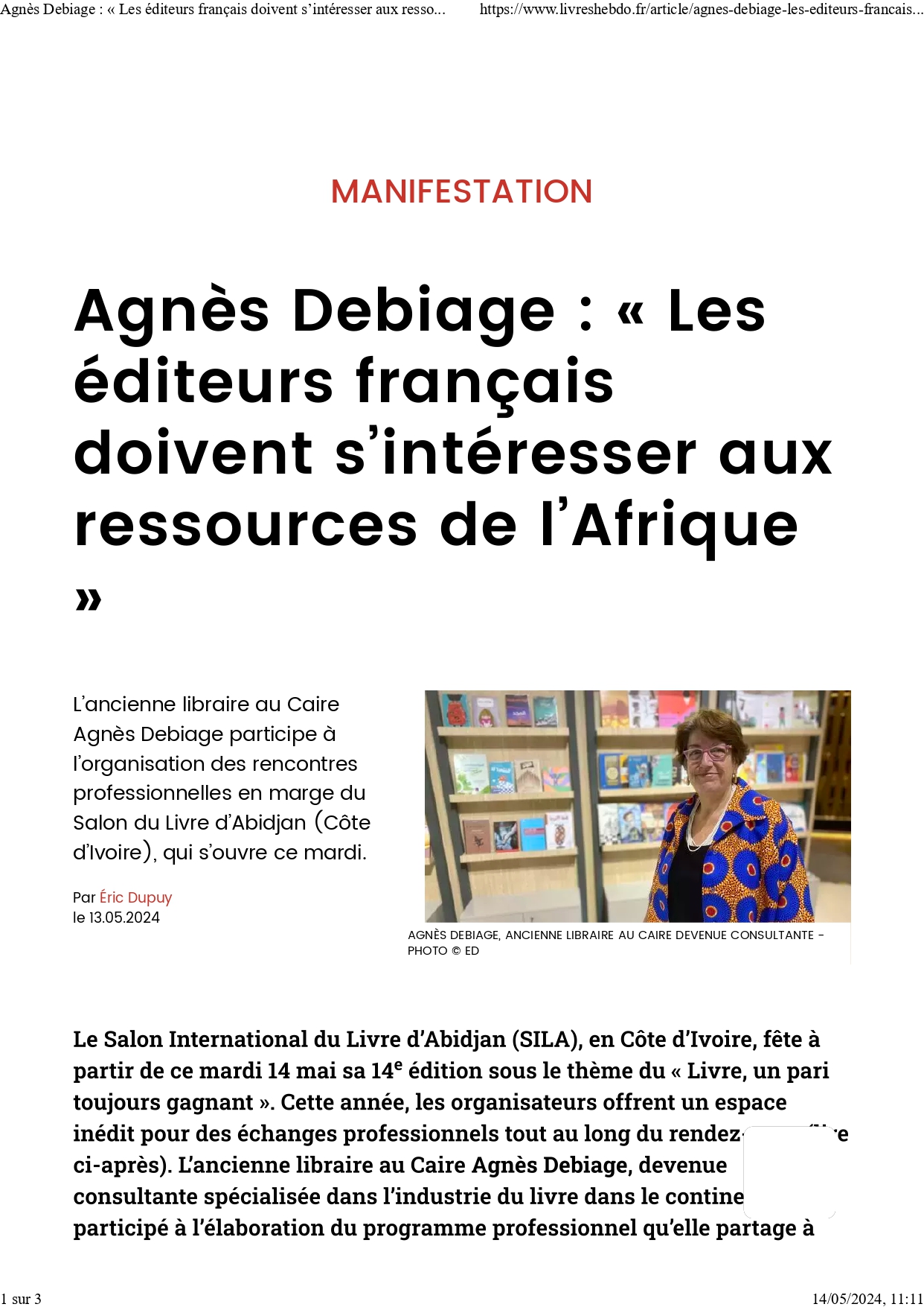 Agnès Debiage « Les éditeurs français doivent s’intéresser aux ressources de l’Afrique » - Livres Hebdo_page-0001