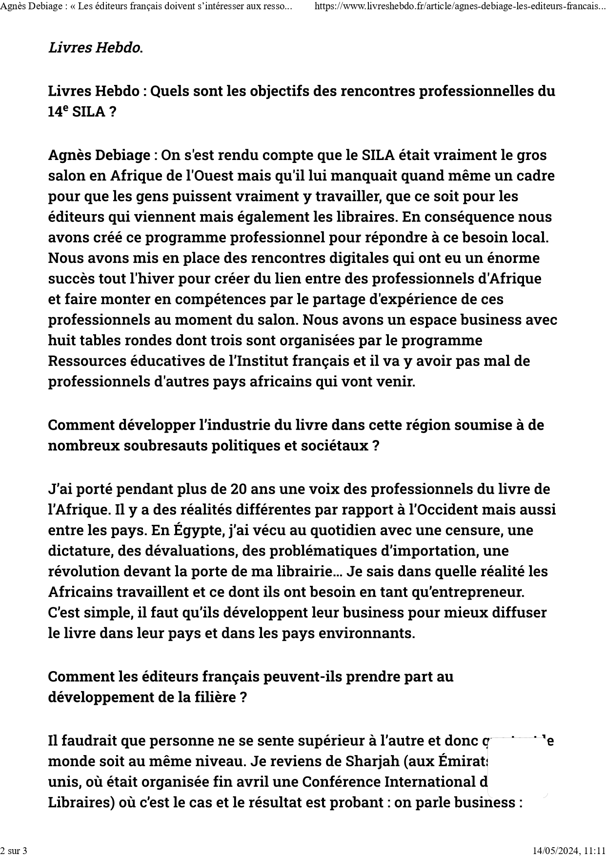 Agnès Debiage « Les éditeurs français doivent s’intéresser aux ressources de l’Afrique » - Livres Hebdo_page-0002
