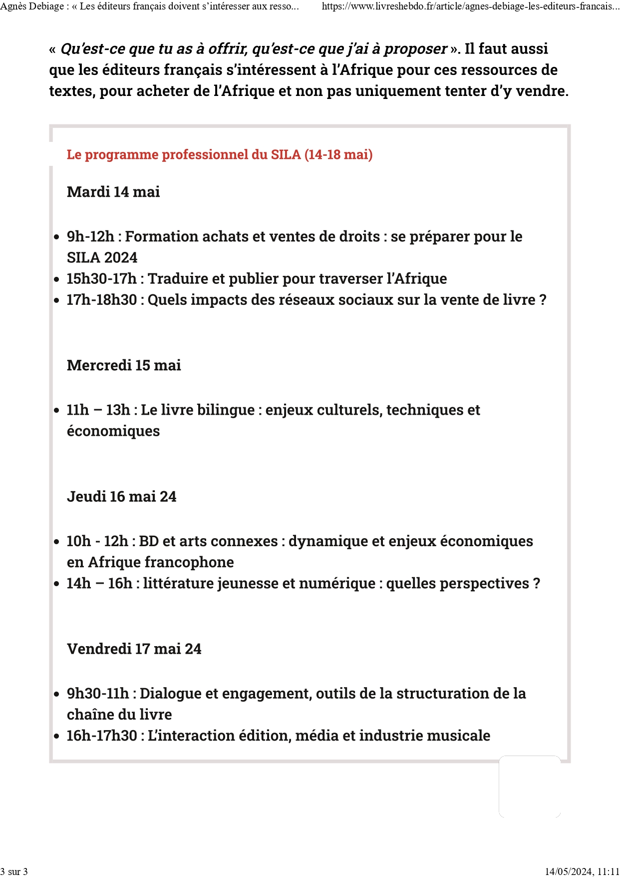 Agnès Debiage « Les éditeurs français doivent s’intéresser aux ressources de l’Afrique » - Livres Hebdo_page-0003